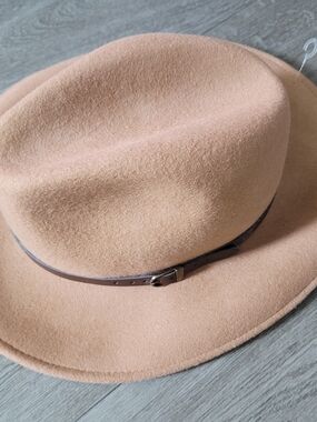 Men's Tan Wool Felt Fedora with Brown Leather Band